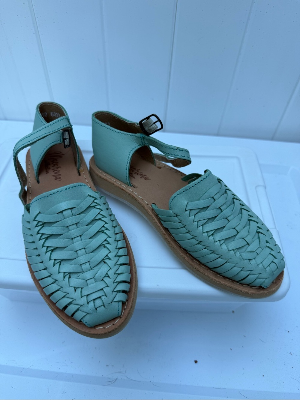 Mint/Aquq Woven Leather Huarache Sandals - Women